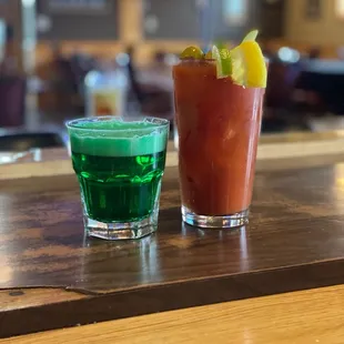 bloody mary &amp; green beer chaser for st. patty's