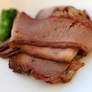 Brisket slices, slightly underdone so a little chewy and not that perfect level of tenderness and clean pull-test