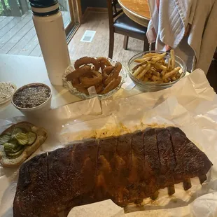 Red beans and rice, onion rings, fries and ribs!