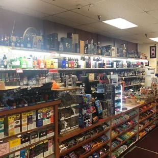 shelves of liquor in a liquor store