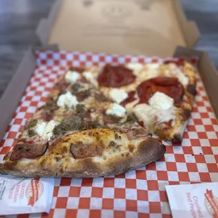 The Lasagna and The Gourmet Pepperoni pizza slices