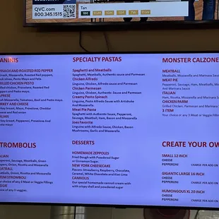 Menu, without pricing