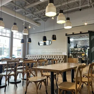 The dining area that is connected to the butcher shop.