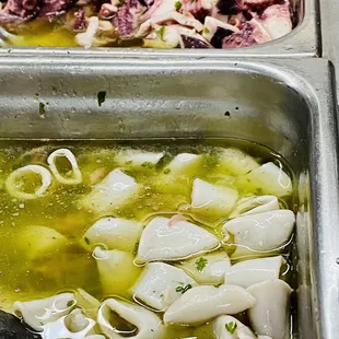 Pulpit and calamari salads