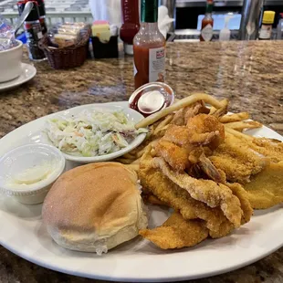 Lunch special:  Fish &amp; Shrimp (fried) with cole slaw &amp; fries.