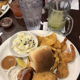 Nathan&apos;s Special-fish, shrimp, crab cake, roll, coleslaw, frozen Margarita