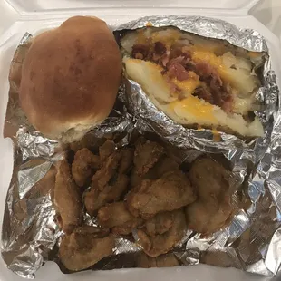 Fried Oyster with loaded baked potato