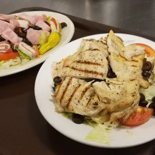 grilled chicken salad and antipasta salad