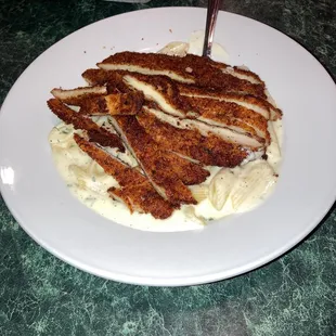Crispy Chicken Alfredo with ziti pasta instead of fettuccine