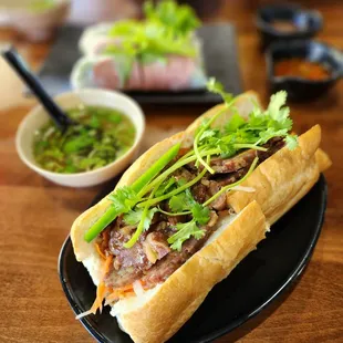 Grilled pork banh mi (comes with a soup)
