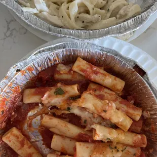 &quot;Baked ziti&quot; and chicken Alfredo