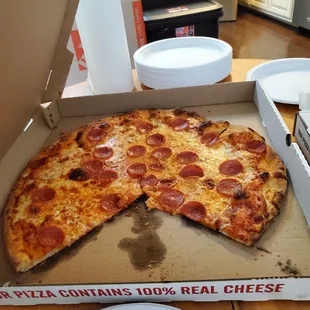 First time trying Joe&apos;s pizza and it was delicious! Lots of cheese and toppings. Quick delivery.