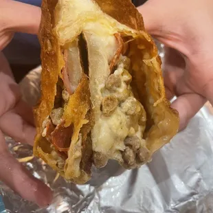 Calzone, undercooked dough (raw)