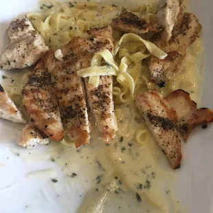 Chicken fettuccine Alfredo. Lunch special w salad-- $8.25