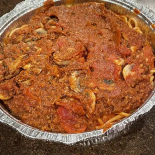 Spaghetti with Meat Sauce + mushrooms