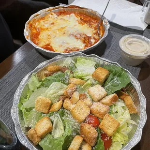 Caesar salad and Lasagna