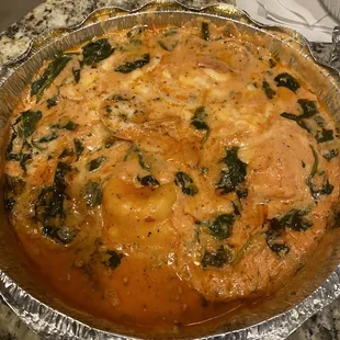 Spinach ravioli with shrimp (to go)
