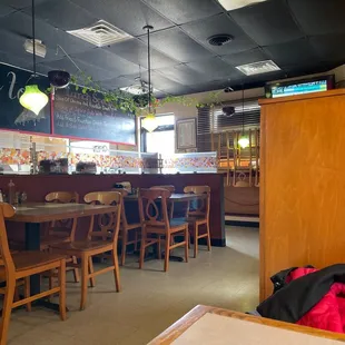 Inside. Lots of seating and fountain drinks.