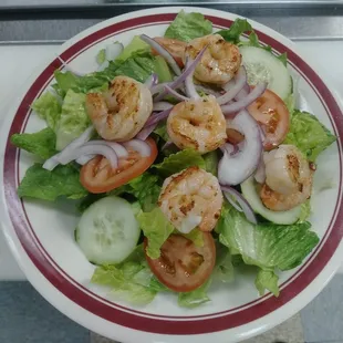 a plate of shrimp salad