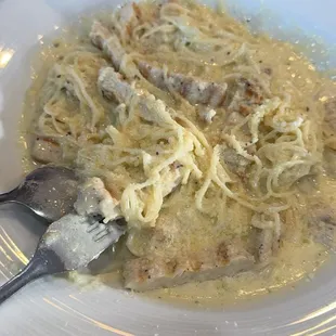 Chicken Alfredo with angel hair pasta