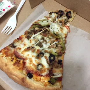 To-go slice of Supreme Pizza