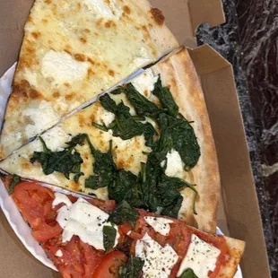 White Pizza, White Pizza w| spinach, &amp; Caprese Pizza