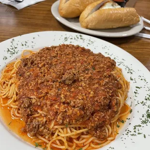 Generous portion of Spaghetti Pasta with Meat Sauce.