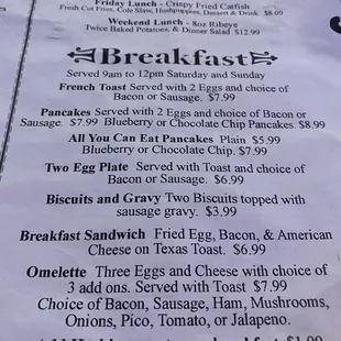 breakfast menu