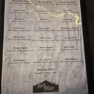 Jan 2025 menu