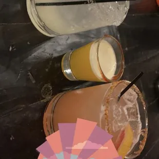 a variety of drinks on a table