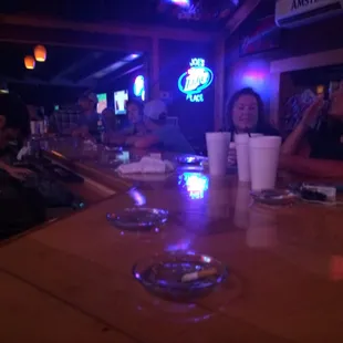 a group of people sitting at a bar