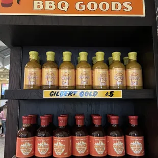 a display of barbecue sauces