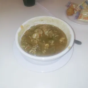 a bowl of soup on a table