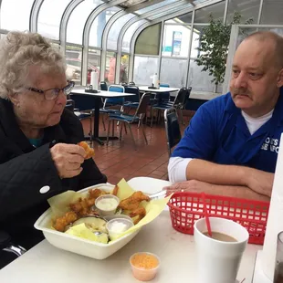 Grandma celebrating 99 almost 100 years having her favorite shrimp lunch!