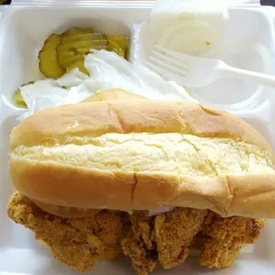 Crispy fried oysters.  Awesome fries. Great service.
