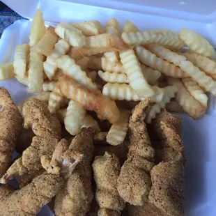 Fish and shrimp with fries..