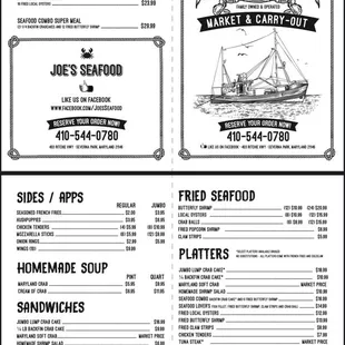 Joes Seafood Menu