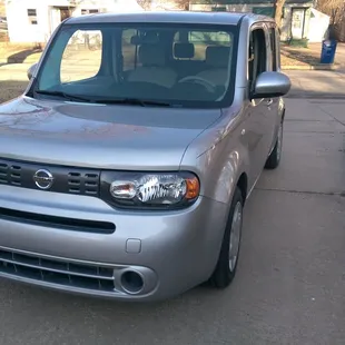 My nice clean Nissan Cube.  Due to the short back, it has to be manually cleaned or the back stays dirty.  So I go to Joe's!
