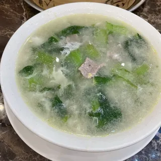 Salted Egg, Sliced Pork and Mustard Green Soup