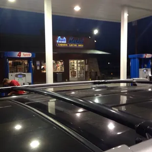a gas station at night
