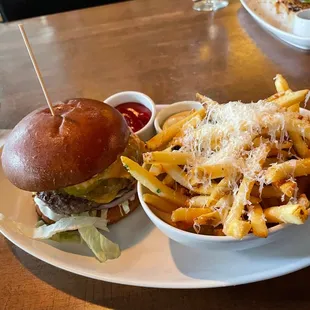 Cheeseburger and truffle fries