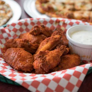 We have several different sauces for our wings, buffalo is pictured