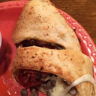 Calzone pepperoni cheese and mushrooms excellent