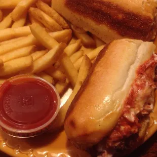 Steakburger sandwich and fries