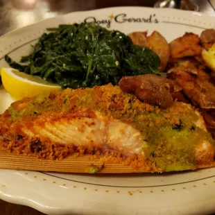Salmon with fingerling potatoes and spinach