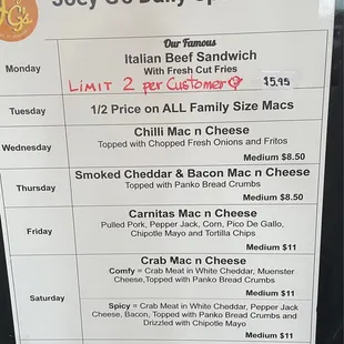 Daily Specials