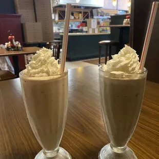 Strawberry and Oreo shakes! Comes with a ton that is about half way full!! Definitely worth the price and tasty!