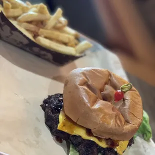 The Hawaiian burger and fries
