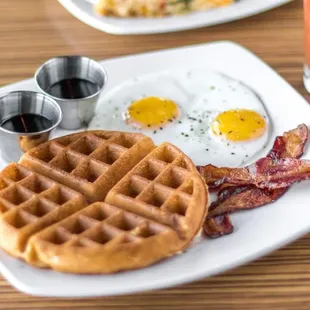 Belgian waffle &amp; Eggs @ Joeys Cafe on 2nd and Santa Fe in Edmond...