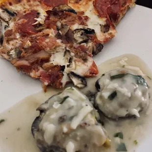 Pizza and Stuffed Mushrooms